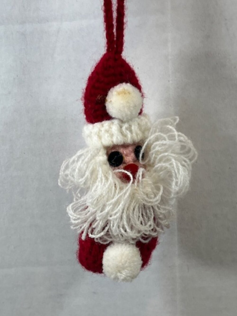 VTG Handmade Yarn Crocheted Soft Santa Claus Christmas Hanging Ornament 3.75"H